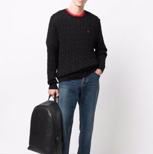 Ralph Lauren Polo 100% Cashmere Navy Blue Crew Neck Cable Sweater